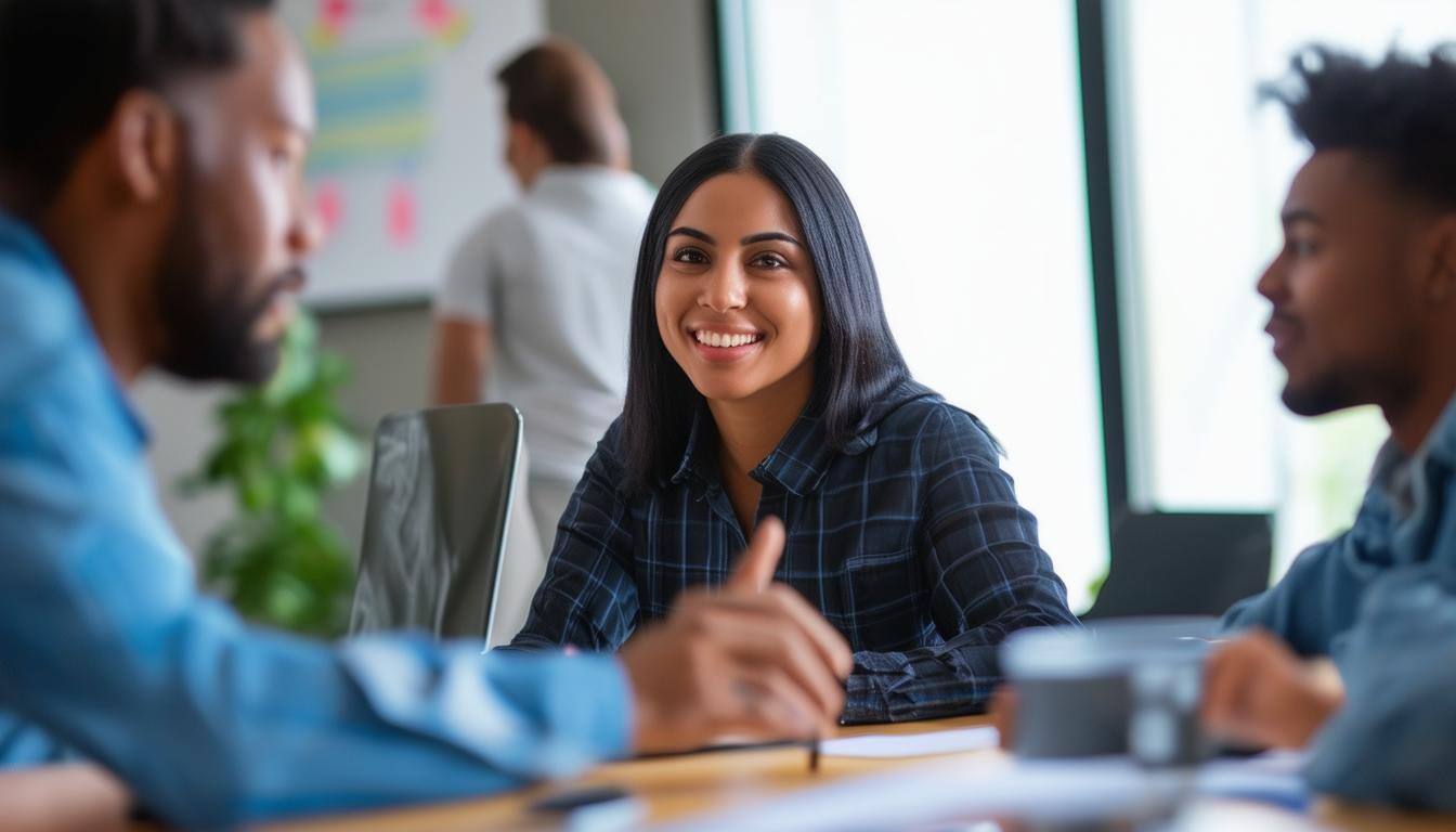 Woman in work environment smiling